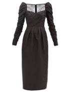 Self-portrait - Lace-back Ruched Taffeta Midi Dress - Womens - Black