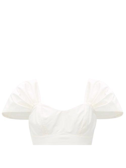 Matchesfashion.com Simone Rocha - Pleated-sleeve Taffeta Cropped Top - Womens - Ivory