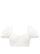 Matchesfashion.com Simone Rocha - Pleated-sleeve Taffeta Cropped Top - Womens - Ivory