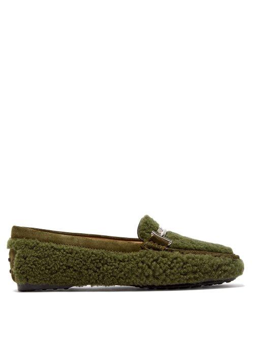 Matchesfashion.com Tod's - Gommino T Bar Shearling Loafers - Womens - Khaki