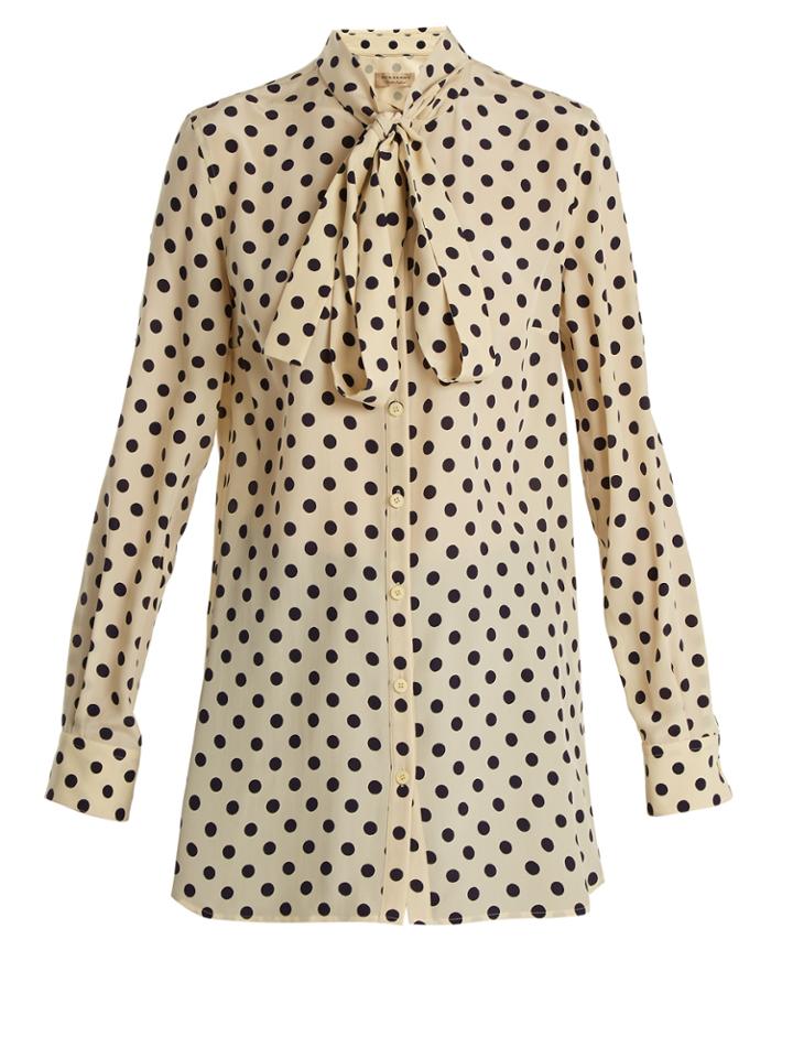 Burberry Avocet Polka-dot Print High-neck Silk Shirt