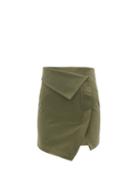 Ladies Rtw The Attico - Foldover-waist Cotton-blend Twill Mini Skirt - Womens - Khaki