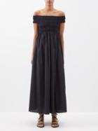 Matteau - Shirred Off-the-shoulder Organic-cotton Maxi Dress - Womens - Black