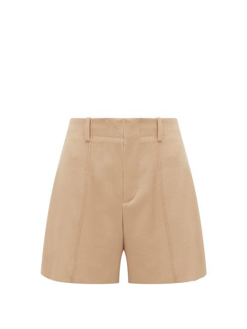 Matchesfashion.com Chlo - Festive Pintucked Wool-blend Twill Shorts - Womens - Tan