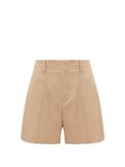 Matchesfashion.com Chlo - Festive Pintucked Wool-blend Twill Shorts - Womens - Tan