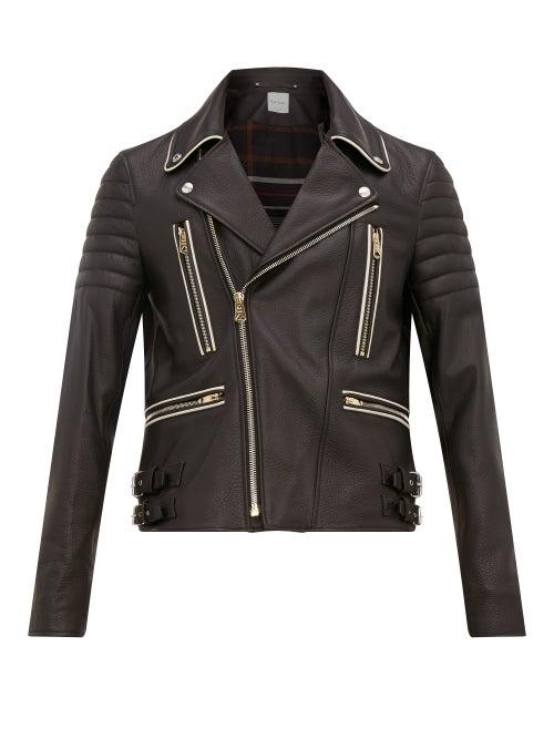 Matchesfashion.com Paul Smith - Moto Piped Grained Leather Biker Jacket - Mens - Black