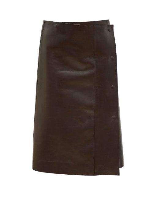 Matchesfashion.com The Row - Narai Asymmetric Leather Skirt - Womens - Dark Brown