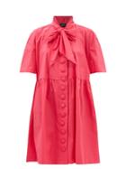 Elzinga - Bow-embellished Cotton-poplin Dress - Womens - Pink