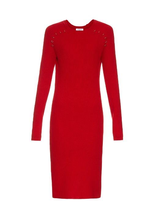 Mugler Long-sleeved Ribbed-knit Midi Dress
