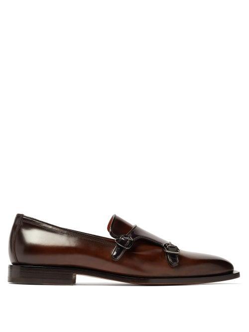 Matchesfashion.com Santoni - Liscia Double Monk-strap Leather Loafers - Mens - Dark Brown