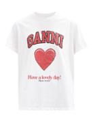 Matchesfashion.com Ganni - Love Heart-print Cotton-jersey T-shirt - Womens - White Multi