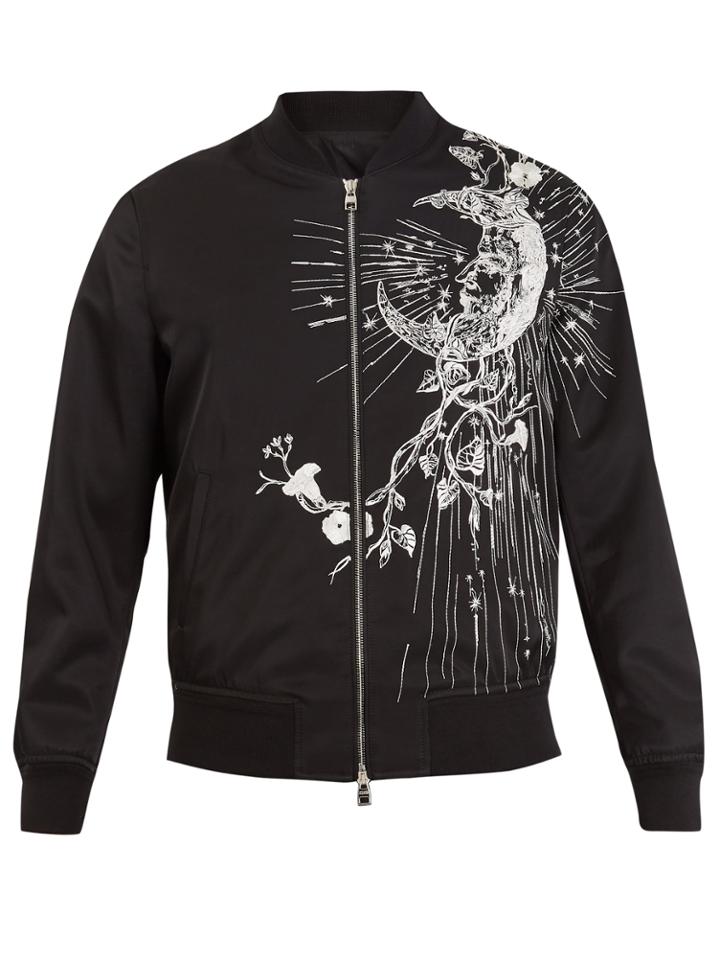 Alexander Mcqueen Moon-embroidery Satin Bomber Jacket