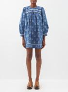 Batsheva - Esme Floral-print Cotton Mini Dress - Womens - Blue White