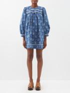 Batsheva - Esme Floral-print Cotton Mini Dress - Womens - Blue White