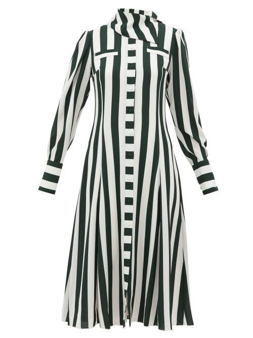 Matchesfashion.com Emilia Wickstead - Lucille Striped Georgette Shirt Dress - Womens - Green White