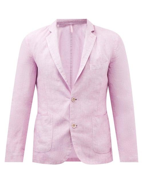 120 Lino 120% Lino - Slubbed Linen-hopsack Suit Jacket - Mens - Pink