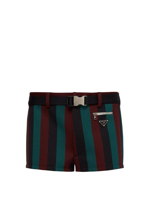 Matchesfashion.com Prada - Belted Striped Swim Shorts - Mens - Green Multi