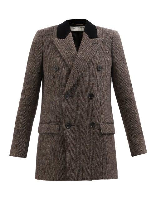 Saint Laurent - Double-breasted Herringbone-wool Jacket - Womens - Beige Navy