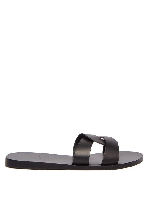 Ladies Shoes Ancient Greek Sandals - Desmos Leather Slides - Womens - Black