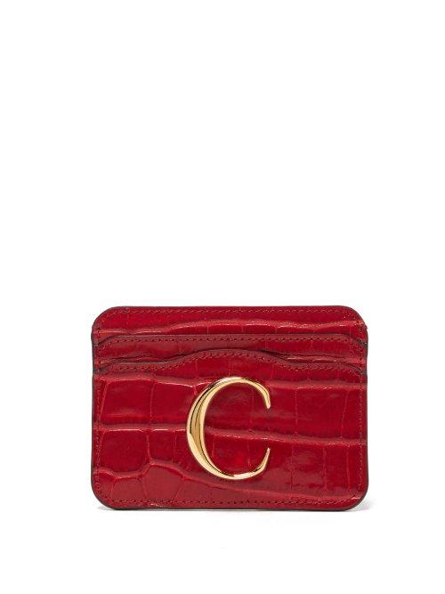 Matchesfashion.com Chlo - The C Logo Crocodile Embossed Leather Cardholder - Womens - Red
