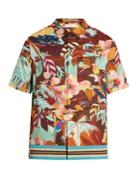 Valentino Tropical-print Short-sleeved Cotton Shirt