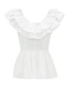 Matchesfashion.com Alexander Mcqueen - Ruffled Peplum-hem Cotton-poplin Top - Womens - White