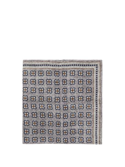 Matchesfashion.com Brunello Cucinelli - Tile-print Linen-blend Mesh Pocket Square - Mens - Grey Multi