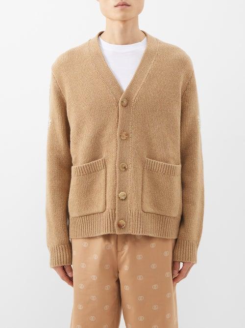 Burberry - Logo-intarsia Wool Cardigan - Mens - Camel