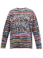 Ladies Rtw Christopher Kane - 1982 Striped-logo Print Cotton-jersey T-shirt - Womens - Multi