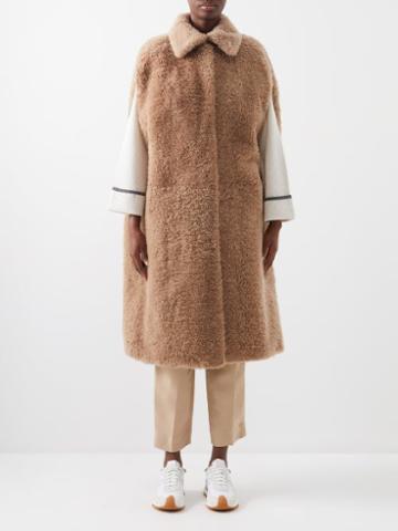 Brunello Cucinelli - Cape-sleeve Curly Cashmere Shearling Coat - Womens - Brown