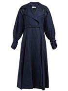 Matchesfashion.com Palmer//harding - Double Breasted Linen And Wool Blend Trench Coat - Womens - Navy