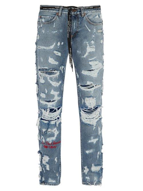 Matchesfashion.com Off-white - Distressed Slim Leg Jeans - Mens - Indigo