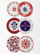 La Doublej - Set Of Six Transylvania Porcelain Dessert Plates - Womens - Blue Multi