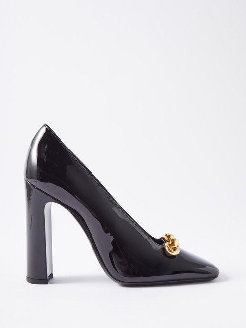Saint Laurent - Silvana 110 Chain-trimmed Patent-leather Pumps - Womens - Black
