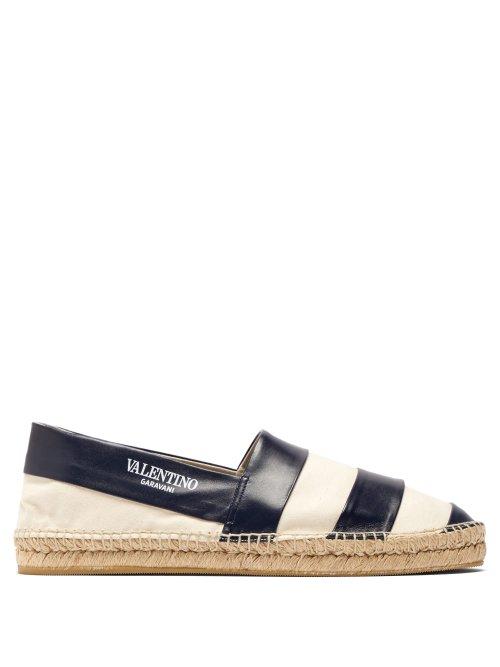 Matchesfashion.com Valentino - Striped Leather And Canvas Espadrilles - Mens - Blue Multi