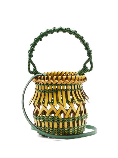 Matchesfashion.com Loewe - Fringes Small Woven-leather Bucket Bag - Womens - Yellow Multi