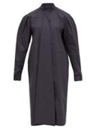 Matchesfashion.com Lemaire - Draped Panel Cotton Shirtdress - Womens - Dark Grey
