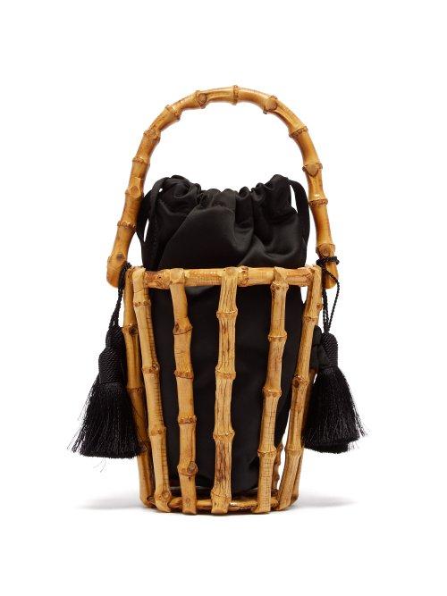 Matchesfashion.com Glorinha Paranagua - Lineia Satin And Bamboo Basket Bag - Womens - Black Multi
