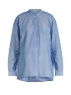 Vince Stand-collar Pinstriped Cotton-oxford Shirt