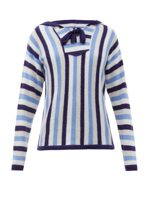 Matchesfashion.com The Elder Statesman - Baja Striped-cashmere Hooded Sweater - Womens - Blue Multi