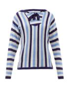 Matchesfashion.com The Elder Statesman - Baja Striped-cashmere Hooded Sweater - Womens - Blue Multi