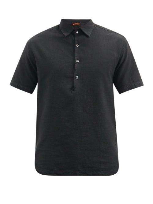 Matchesfashion.com Barena Venezia - Half-buttoned Cotton Short-sleeved Shirt - Mens - Black