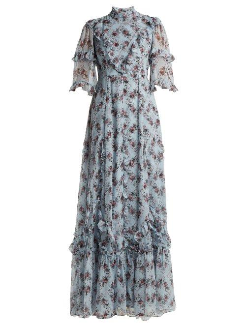 Matchesfashion.com Erdem - Isidor Keiko Print Silk Gown - Womens - Blue Print