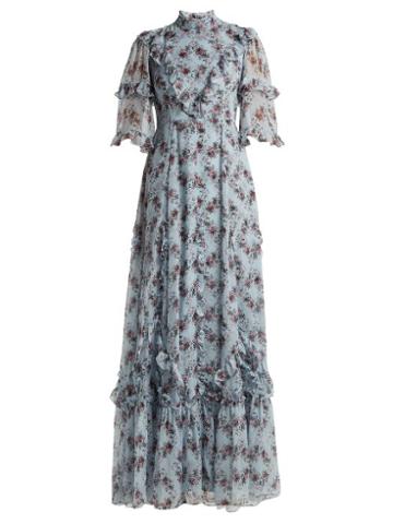 Matchesfashion.com Erdem - Isidor Keiko Print Silk Gown - Womens - Blue Print