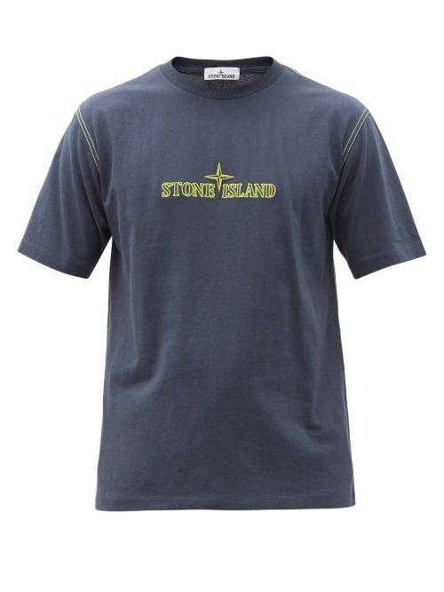 Matchesfashion.com Stone Island - Logo-embroidered Cotton-jersey T-shirt - Mens - Blue