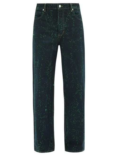 Matchesfashion.com Eckhaus Latta - Paint-splattered Wide-leg Jeans - Mens - Green