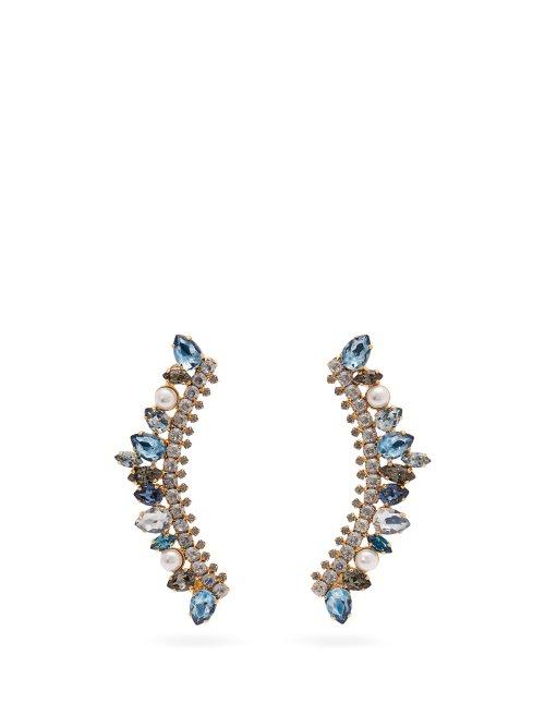 Matchesfashion.com Erdem - Arch Crystal Embellished Earrings - Womens - Blue