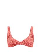 Matchesfashion.com Fisch - Lurin Knotted Seahorse-print Bikini Top - Womens - Pink Print