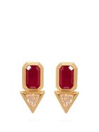 Matchesfashion.com Azlee - Diamond, Ruby & 18kt Gold Earrings - Womens - Red