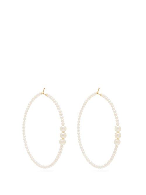 Matchesfashion.com Mizuki - Pearl Embellished Hoop Earrings - Womens - Pearl